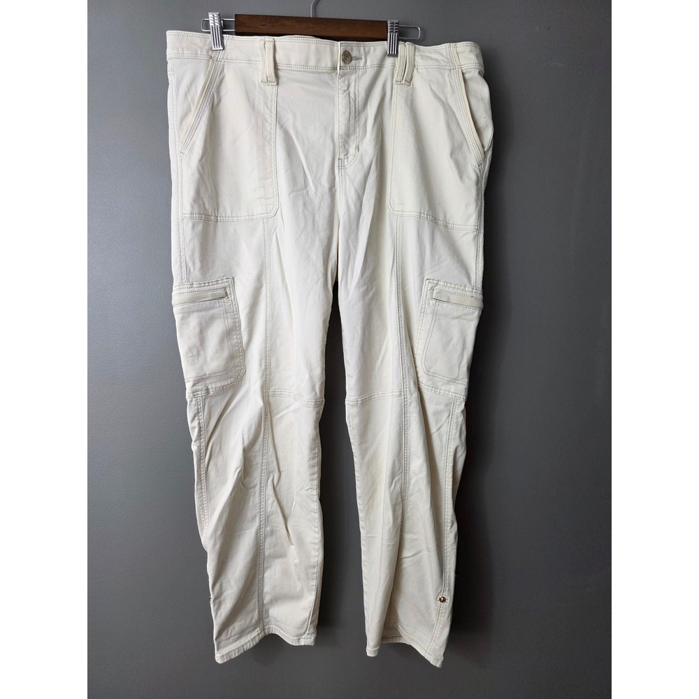 Chicos Cargo Pants Womens 3R 16R Cream Off White Utility Straight Leg Stretch